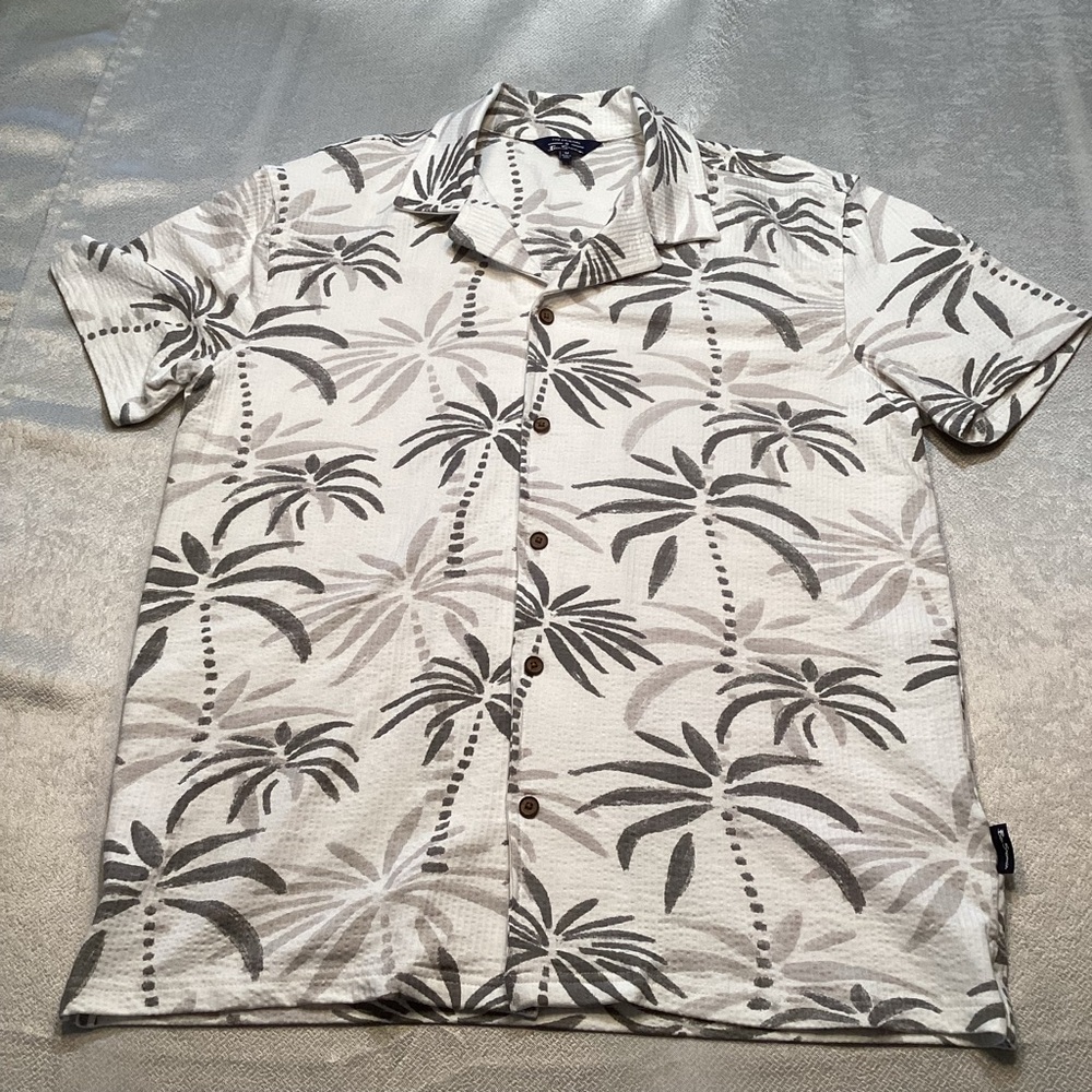 Ben Sherman Palm Tree Print Casual Shirt - Cream and Gray